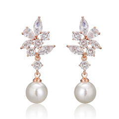 Delicate cubic zircon flower pearl drop earrings
