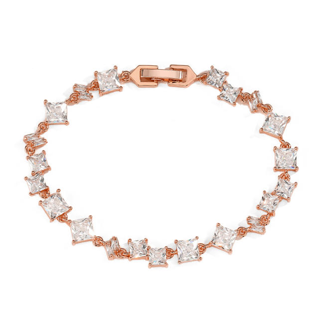 Delicate geometric cubic zircon copper bracelet
