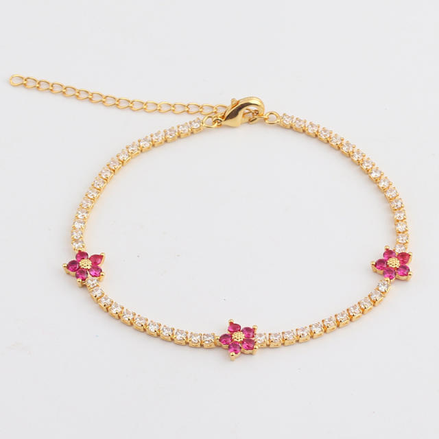 Delicate color cubic zircon flower copper tennis bracelet
