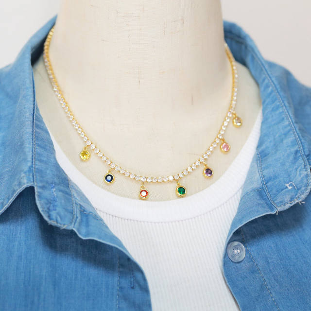 Chic design tennis chain round charm copper necklace