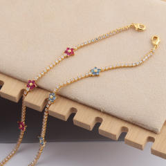 Delicate color cubic zircon flower copper tennis bracelet