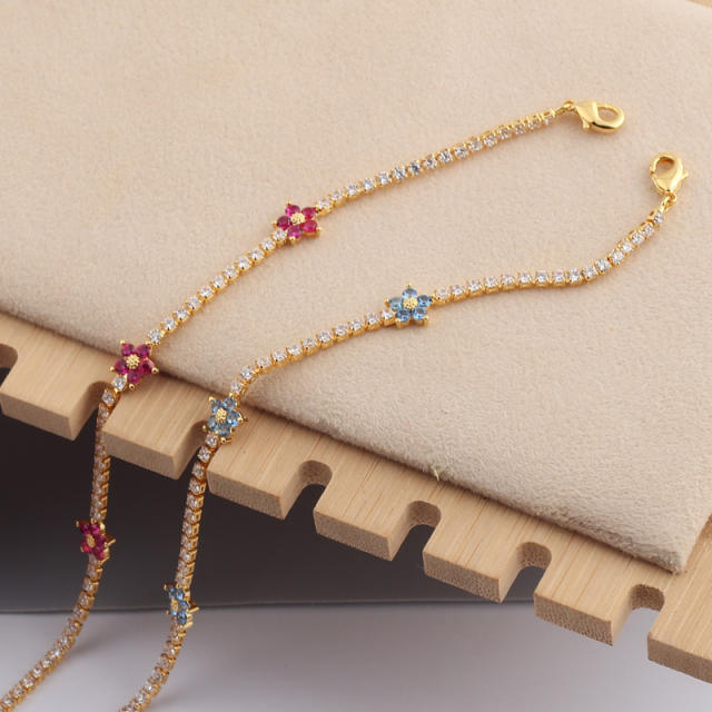 Delicate color cubic zircon flower copper tennis bracelet