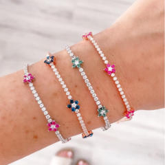 Delicate color cubic zircon flower copper tennis bracelet