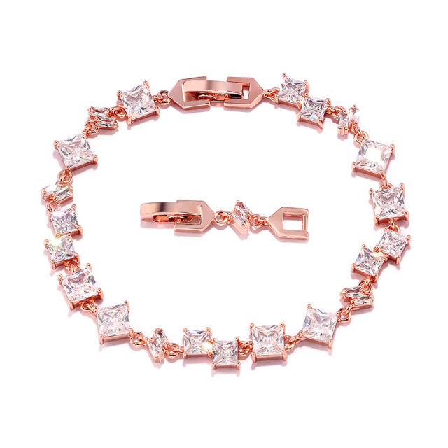 Delicate geometric cubic zircon copper bracelet