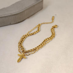 Hiphop cross charm stainless steel chain bracelet