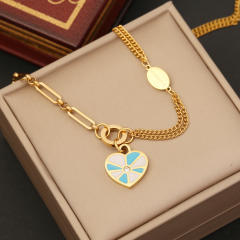 Popular enamel heart charm stainless steel jewelry set