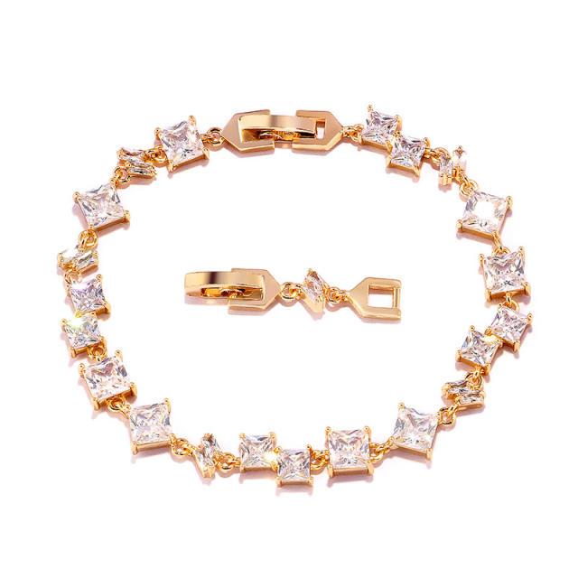 Delicate geometric cubic zircon copper bracelet