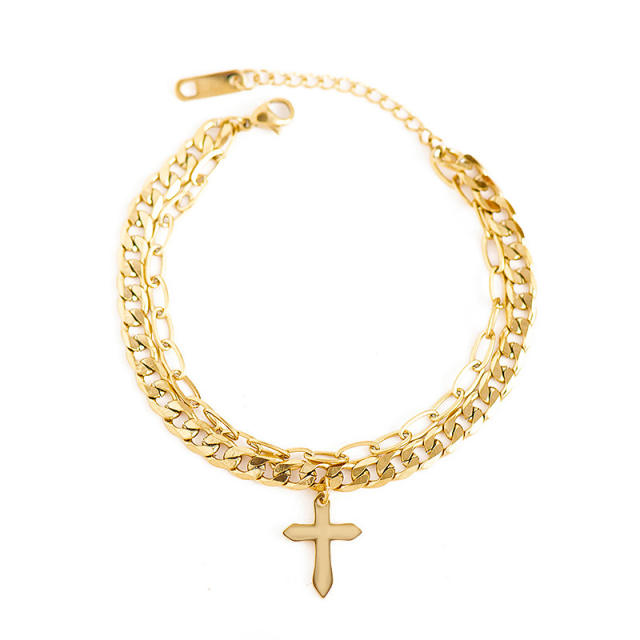 Hiphop cross charm stainless steel chain bracelet