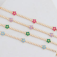 Delicate color cubic zircon flower copper tennis bracelet