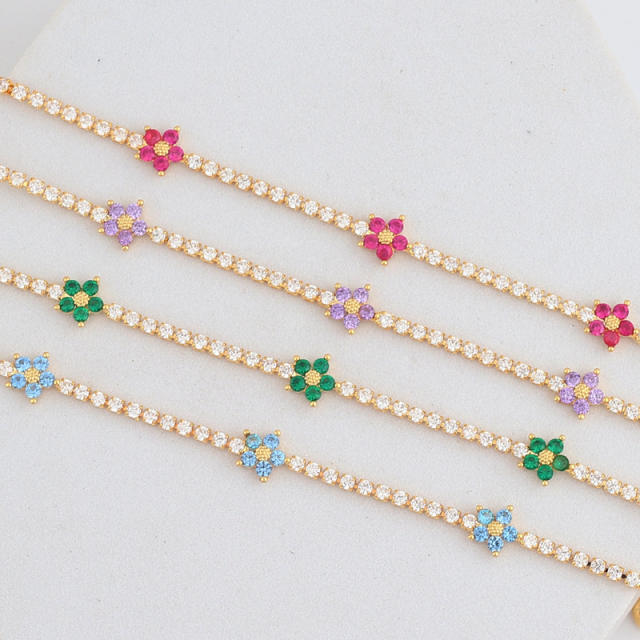 Delicate color cubic zircon flower copper tennis bracelet