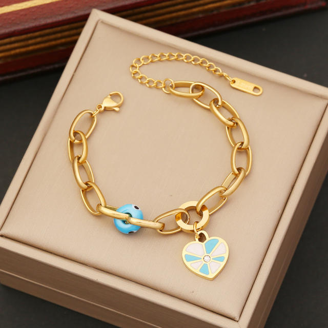 Popular enamel heart charm stainless steel jewelry set