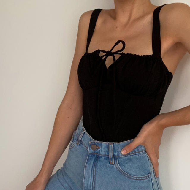 Strappy bow sexy corset crop tops