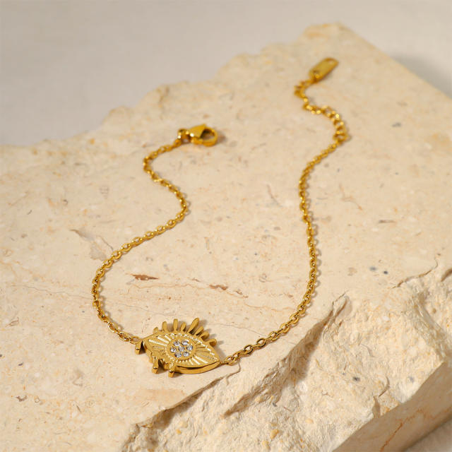 14K real gold plated diamond evil eye stainless steel bracelet