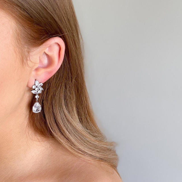 Delicate cubic zircon flower pearl drop earrings