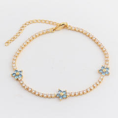 Delicate color cubic zircon flower copper tennis bracelet