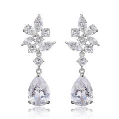 Delicate cubic zircon flower pearl drop earrings