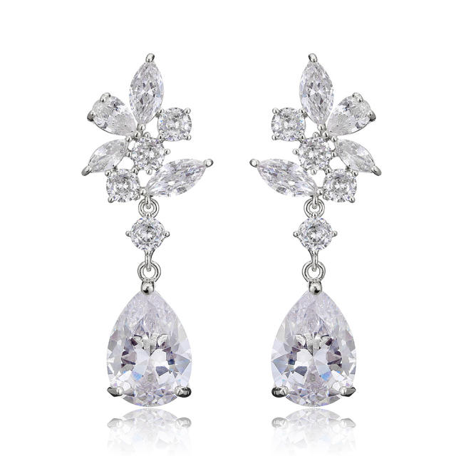 Delicate cubic zircon flower pearl drop earrings
