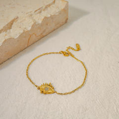 14K real gold plated diamond evil eye stainless steel bracelet