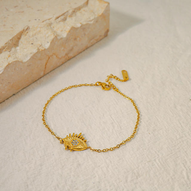 14K real gold plated diamond evil eye stainless steel bracelet