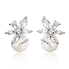 Classic cubic zircon flower pearl earrings