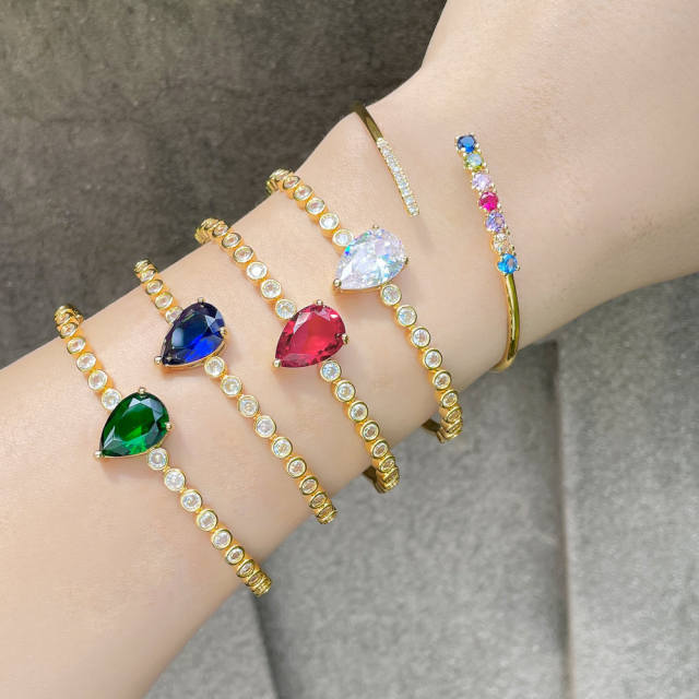 INS trend drop shape cubic zircon gold plated copper bangle