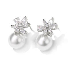 Classic cubic zircon flower pearl earrings
