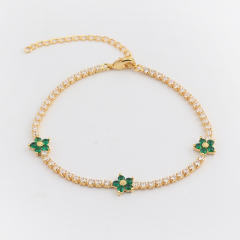 Delicate color cubic zircon flower copper tennis bracelet