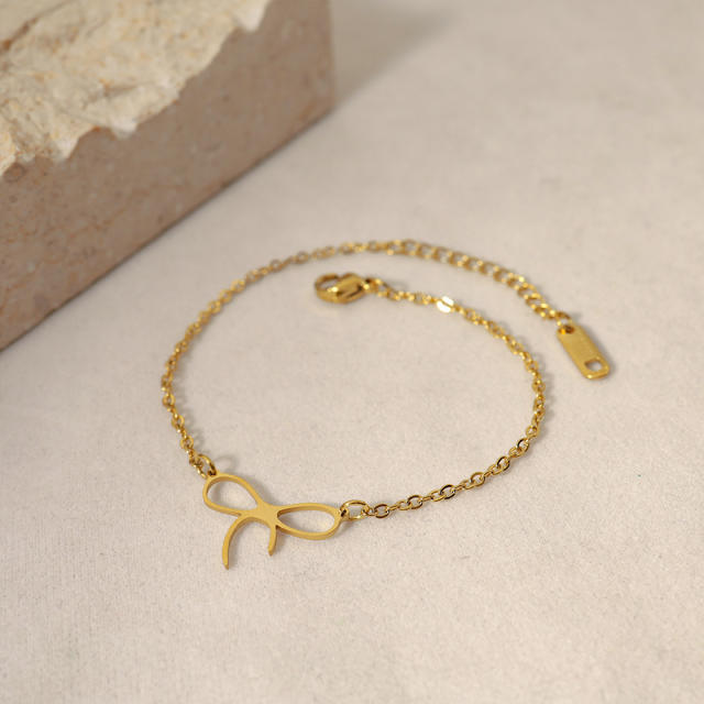 Sweet hollow bow stainless steel bracelet
