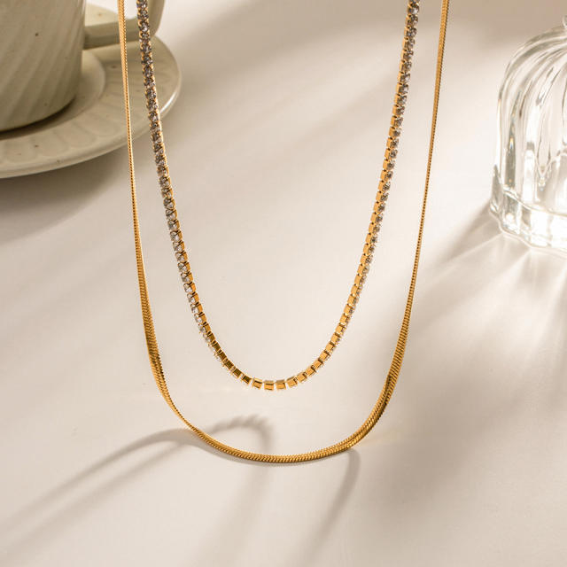18k Classic tennis chain snake chain stainless steel necklace