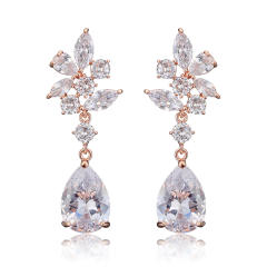 Delicate cubic zircon flower pearl drop earrings