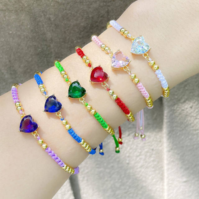 Boho heart cubic zircon string bracelet
