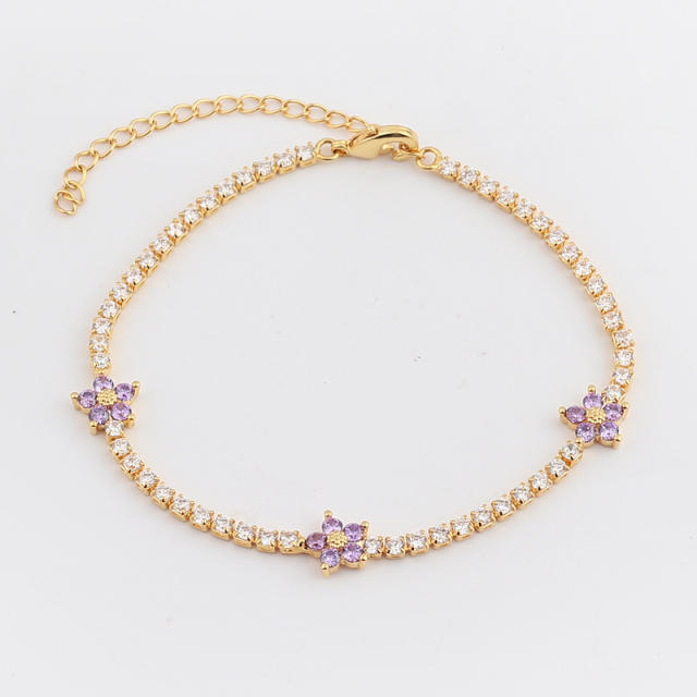 Delicate color cubic zircon flower copper tennis bracelet