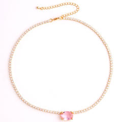 Sweet pink color cubic zircon copper choker necklace