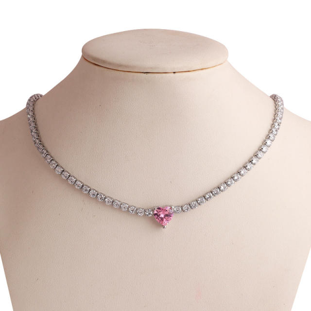 Sweet pink color cubic zircon copper choker necklace