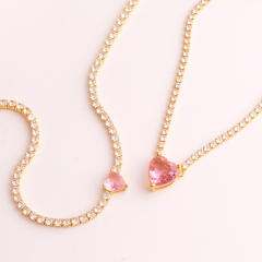 Sweet pink color cubic zircon copper choker necklace