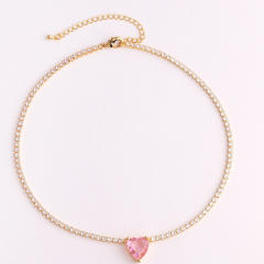 Sweet pink color cubic zircon copper choker necklace
