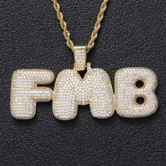 HIHOP pave setting rhinestone custom name copper necklace