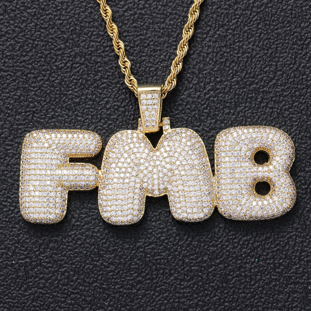 HIHOP pave setting rhinestone custom name copper necklace