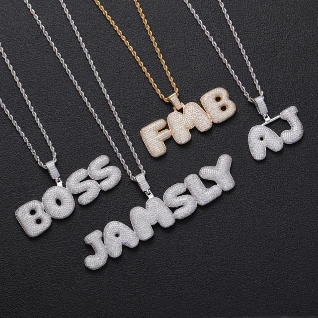 HIHOP pave setting rhinestone custom name copper necklace