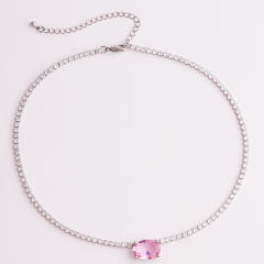 Sweet pink color cubic zircon copper choker necklace