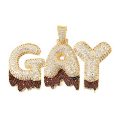 HIPHOP two color cubic zircon letter custom necklace