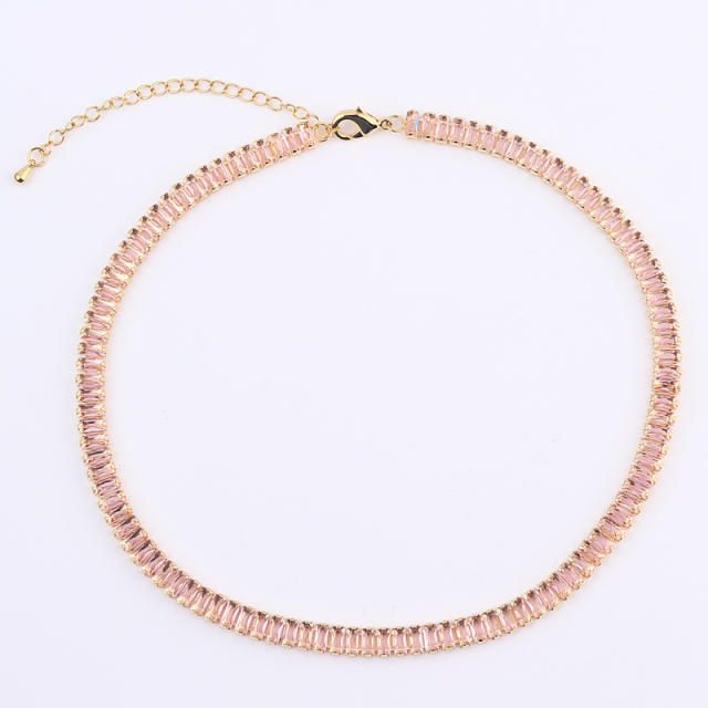 Sweet pink color cubic zircon copper choker necklace