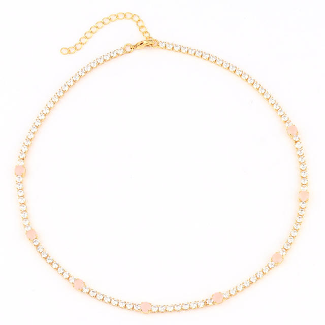 Sweet pink color cubic zircon copper choker necklace