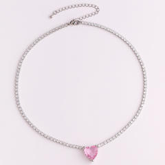 Sweet pink color cubic zircon copper choker necklace