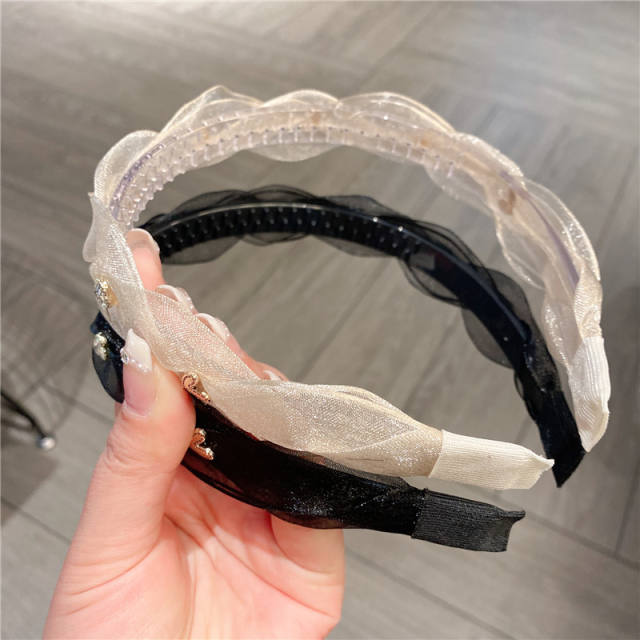 Korean fashion spring mesh rhinestone headband