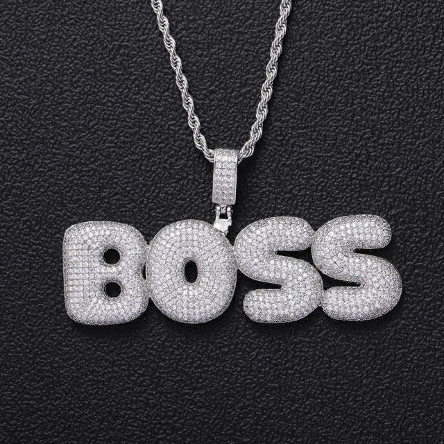 HIHOP pave setting rhinestone custom name copper necklace