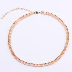 Sweet pink color cubic zircon copper choker necklace