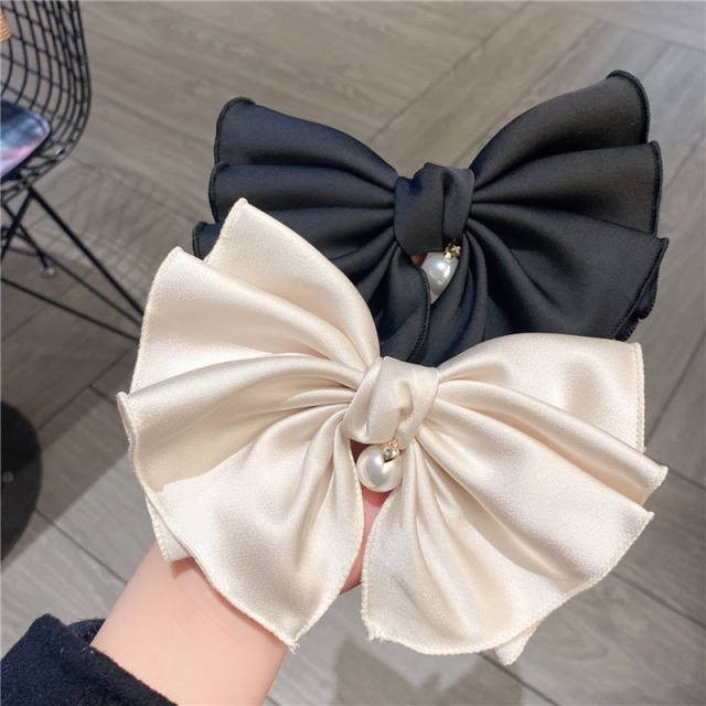 Chic satin bow french barrette hair clips