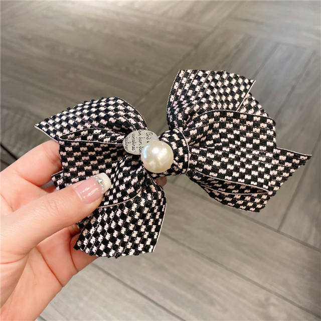 Korean fashion checkered bow french barrette hair clip