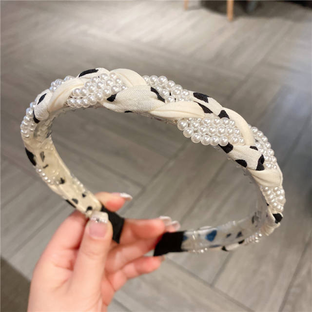 Spring design pearl beads chain fabric braid headband